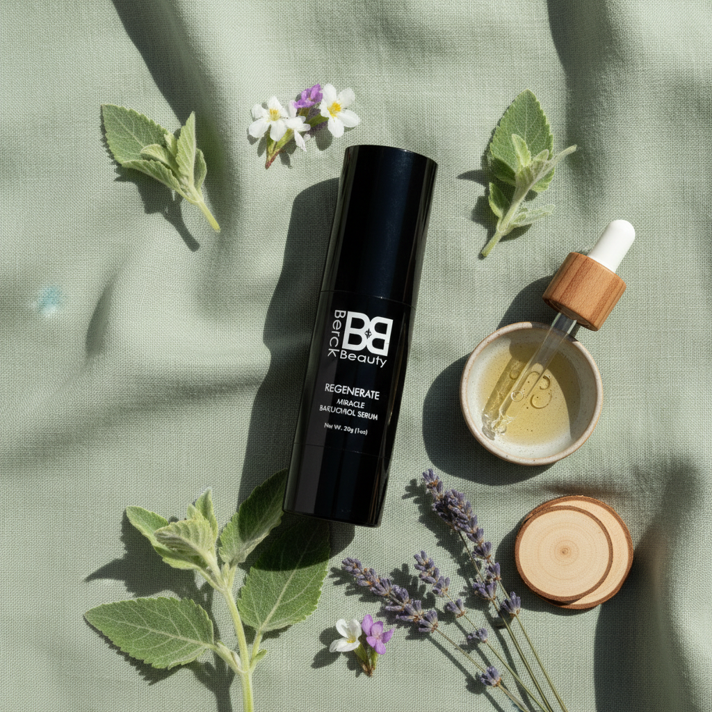 BB Regenerate Bakuchiol Serum botanical flat lay